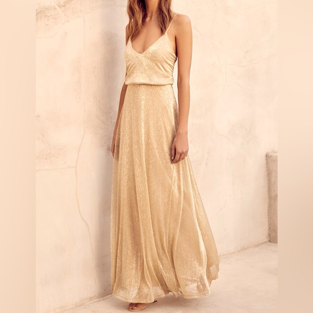 Lulus Friend of the Glam Gold Sparkle Maxi Dress XS